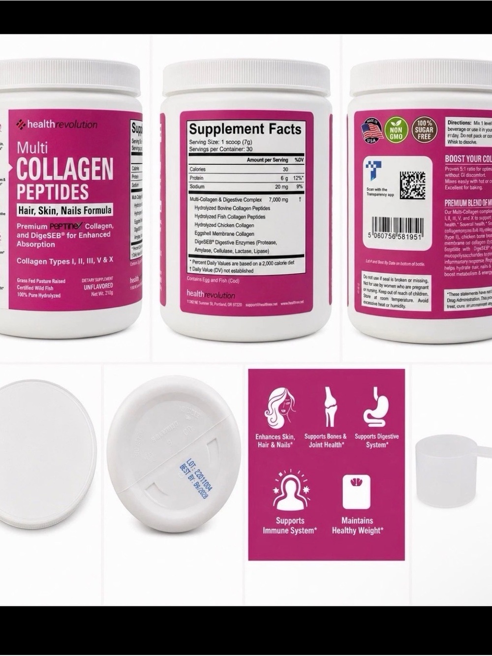 Revolution Multi Collagen Peptides - Pink Unflavored Hair, Skin & Nails Formula